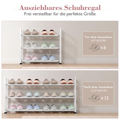 Bumusty 3-Tier Expandable Shoe Rack for Closet, 18“-33” Adjustable Shoe Rack for Small Space, Small Shoe Organizer for Front Door, Sturdy Metal, White - color: White, size: 3-Tier