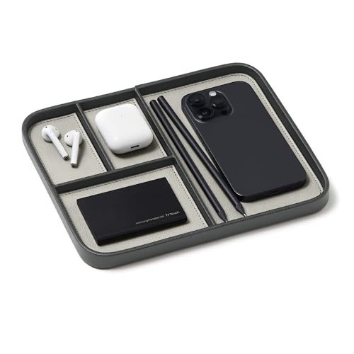 Nordik Leather Valet Tray - Sahara Gray - 9.5 x 7.9 Inch Medium Vegan Leather Tray - Stylish Nightstand Organizer for Men - Modern Bedside Caddy - EDC Catchall for Key Watch Wallet Jewellery - color: Sahara Gray, size: 9.5in x 7.9in