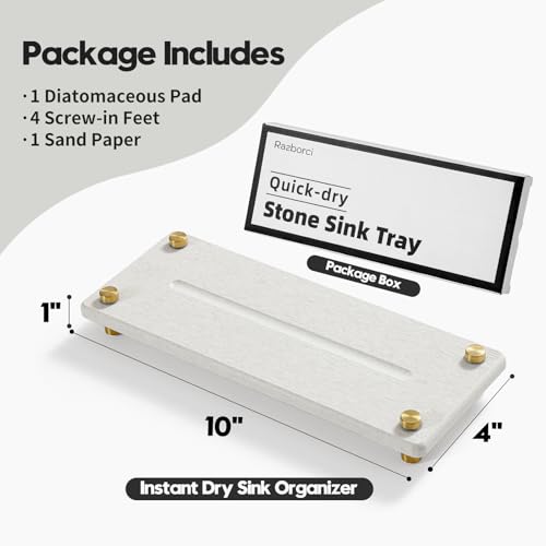 Razborci Stone Drying Tray, Gold Sink Caddy, Water Absorbing Faucet Mat Kitchen Sink Organizer, Diatomite Bathroom Counter Coaster, Soap Dish Rack Riser Dispenser Sponge Holder, Beige 10" x 4" - color: Beige - Gold, size: 10" x 4" x 1"