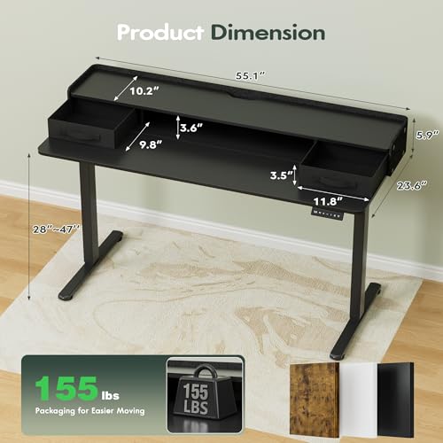 Homall Electric Standing Desk with 2 Drawers, Adjustable Height Computer Desk with Monitor Shelf Sit Stand Table with Splice Board Quick Install for Home Office (Black, 55 Inch) - color: Black, size: 55 Inch
