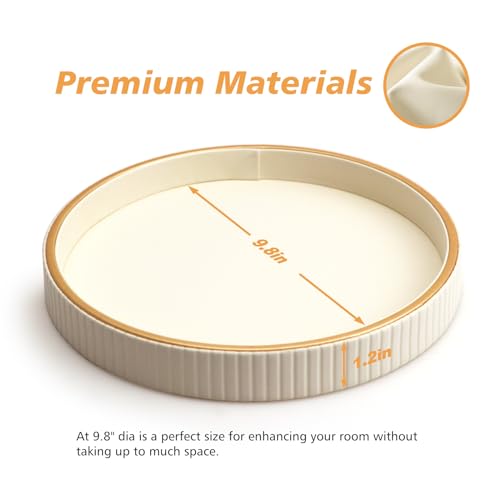 SANZIE Leather Tray Desktop Storage Organizer Premium Serving Tray Decorative Tray Valet Tray for Sundries Cosmetics Phone Wallet Cutlery - color: White Disc
