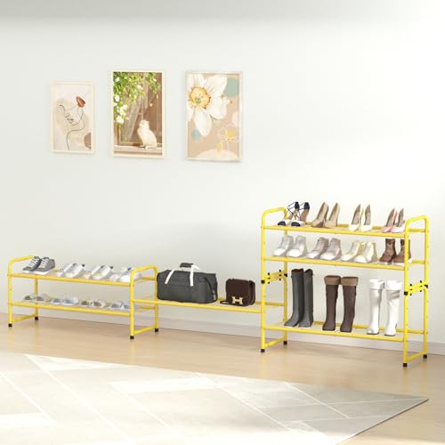 SUFAUY 2-Tier 33" Wide Shoe Rack, Closet Metal Wire, Stackable, Gold - color: Gold, size: 2 Tier