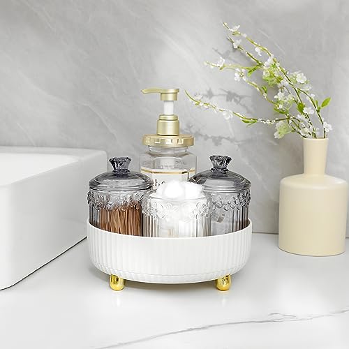 Anyoifax Makeup Perfume Organizer Tray 360 Degree Rotating Lazy Susan Skincare Lotion Organizer Spinning Cosmetics Storage for Dresser, Vanity, Bathroom Countertop, Small Ivory White - color: White, size: 9 "