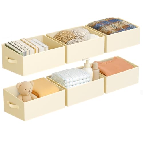 DIMJ Closet Storage Bins 6 Pack - Fabric Storage Baskets for Shelves, Large Clothes Organizers with Handles, Trapezoid Shelf Organization Storage Cubes for Purse, Toys, Books, Towel, Clothes - color: Beige, size: 6 Bins 16.5"x11"x7.8"