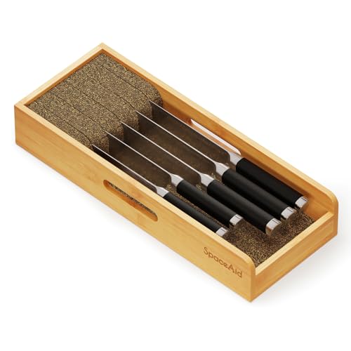 SpaceAid Knife Drawer Organizer Bamboo Insert Dock, Kitchen Steak Knives Holder Organizers Block for Drawer in Storage Organization (Small) - size: Natural, Small