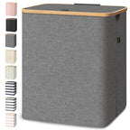 BALEINE Laundry Hamper with Lid, Tall Laundry Baskets with Bamboo Pull Handles, Large Laundry Bin with Internal Support (36 Gal/140L, Grey) - color: Grey, size: 140 liters