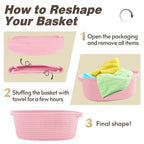 Pro Goleem Small Woven Basket with Gift Bags and Ribbons Durable Baskets for Gifts Empty Small Rope Basket for Storage 12"X 8" X 5" Baby Toy Basket with Handles, Pink - color: pink