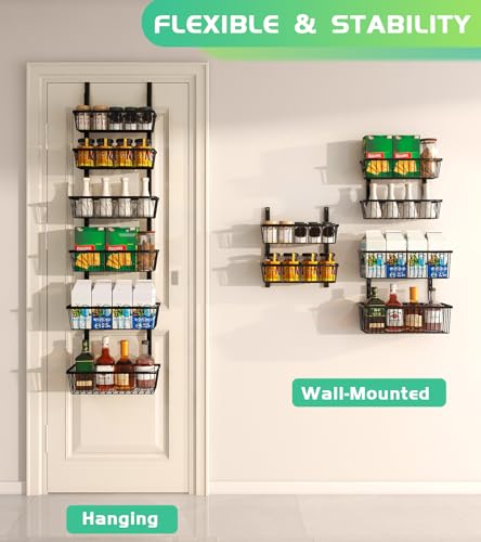 Mefirt 12 Inch Wide Narrow Over The Door Pantry Organizer, Pantry Organization and Storage, Black Metal Hanging Deep Basket Wall Spice Rack Seasoning Shelves, Home & Kitchen Essentials, Apartment - color: Black, size: 6-Tier (12"W)