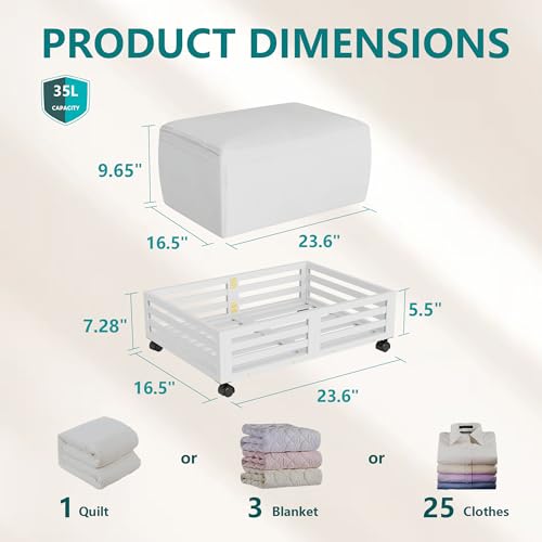 Wisuce Bamboo Under Bed Storage Containers- Underbed Organizer with Wheels with Dust Bag,Sturdy Wood Rolling Under the Bed Shoe Storage Organizer Drawers (White, 2 Pack (23.62"×16.54")) - color: White, size: 2 Pack (23.62"×16.54")