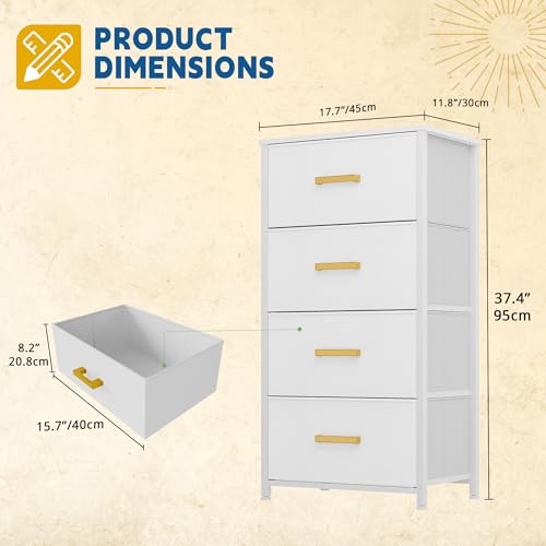 DWVO Dresser with 4 Drawers - Fabric Storage Tower, Organizer Unit for Living Room, Hallway, Closets - color: White, style: 4-Drawer