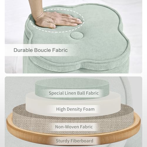 Crestview Collection Foot Rest Ottoman with Storage,Chenille Fabric Flower Ottoman for Living Room, Vanity Stool for Bedroom,Floor Pouf for Home Decor,Seafoam Green,18 inches - color: Seafoam Green