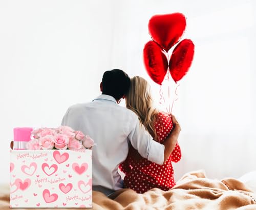 CLOCOR Rectangular Pink Valentines' Gift Basket Collapsible Cute Pattern Storage Bin,Waterproof Books Box with Handles,Storage Basket(Pink Happy Valentine) - color: Pink Happy Valentine