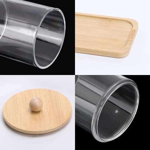 Tbestmax 10 Oz Cotton Swab/Ball/Pad Holder with Vanity Tray, Qtip Apothecary Jar, Clear Bathroom Containers Dispenser for Storage 3 Pack Wood Lids - color: Group A-beige Bamboo