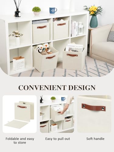 Temary 11x11 Storage Cubes Fabric Cube Storage Bins with Handles Clothes Storage Boxes Baskets for Organizing Home, Shelf, Closet (Beige, 11 x 11 x 11) - color: Beige, size: 11x11x11