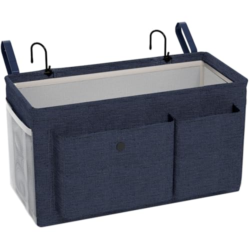 Edudif Bedside Caddy Bedside Organizer with Fixed Straps & Water Bottle Holder, Bunk Bed Caddy ideal for Home, Dorm, Hospital, Crib, Versatile Bedside Storage Solution (Navy) - color: Navy