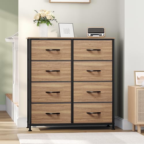 YITAHOME Dresser with 8 Drawers - Fabric Storage Tower, Organizer Unit for Living Room, Hallway, Closets - Sturdy Steel Frame, Wooden Top & Easy Pull Fabric Bins, Burlywood Grain - color: Burlywood Grain, style: 8-Drawer