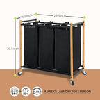 STORAGE MANIAC Laundry Sorter, Laundry Hamper with Wheels, Laundry Basket Sorter, Laundry Separator Hamper, Laundry Divider Hamper (Bamboo, 3 Section)