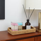 Rattan Bathroom Tray Countertop, Wicker Toilet Tank Basket, Decorative Bathroom Vanity Tray for Decor Coffee Table - size: 9.8" x 5" x 1.4"