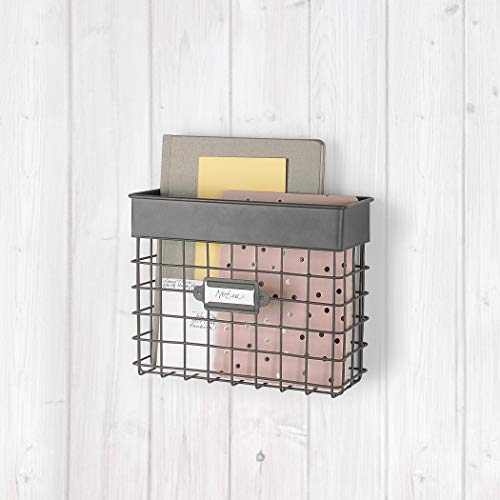 Spectrum Mail Sorter Organizer Wall Mount, Vintage Wall Basket, Office Entryway Mail Holder for Letters Bills Catalogs Files, Durable Wire Design with Easy Mounting Hardware, Industrial Gray - color: Industrial Gray, size: Small