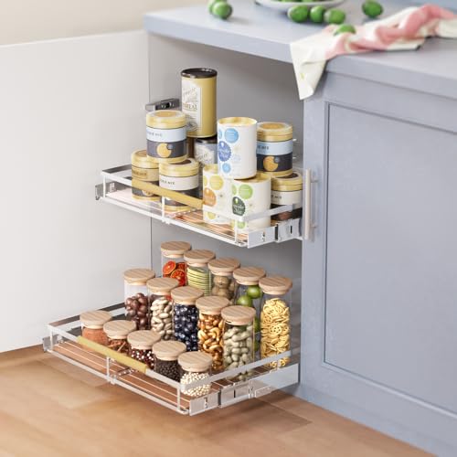 Pull Out Cabinet Organizer 2Pack, Heavy Duty Slide Out Pantry Shelves, Sliding Drawer Pantry Shelf for Kitchen, Living Room, Home, 14.16''-24.16''W x 17.3''D - color: 2 pack, size: M(14.16''-24.16''W x 17.3''D)
