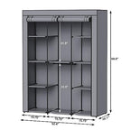 Portable Closet, Wardrobe Closet with 10 Storage Shelves and 2 Hanging Rods, Non-Woven Fabric Cover, 52.4 x 18.1 x 66.6 Inches Closet Organizer for Bedroom, Gray - size: Large