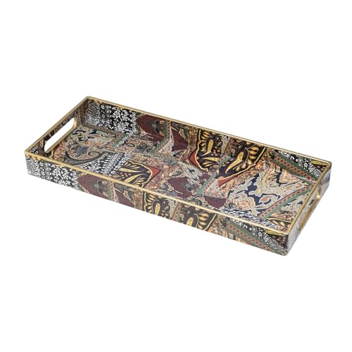 MAONAME Plastic Vanity Tray, Bathroom Counter Tray, Decorative Trays with Handles, Storage Dresser Trays Organizer for Toilet Tank, Jewelry, Makeup, 13.8" x 6" x 1.57" - color: Bohemian-3