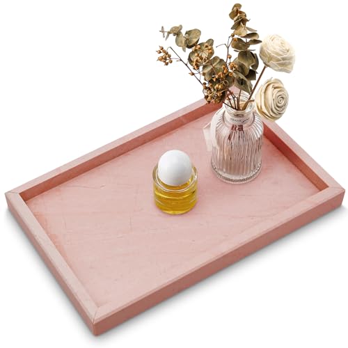 Real Natural Marble Tray for Bathroom, Vanity, Kitchen and Desktop, Rectangle Genuine Marble Stone Tray for Jewelry, Cosmetics, Candles, Lotion, Perfume (Pink, 12" x 8" x 1.2") - color: Pink, size: 12" x 8" x 1.2"