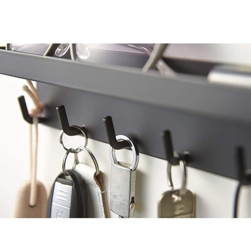 Keys Holder On Wall Adhesive Key Rack with Mail Organizer Wall Mount Key Hanger with 6 Hooks for Entryway Door Hallway and Office (Matte Black)