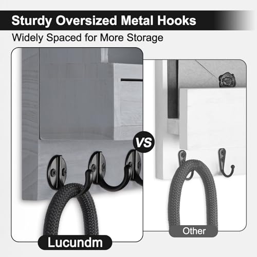 Key Holder Wall Mount, Mail Holder with Storage Drawer and 5 Key Hooks for Coat, Dog Leash, Home Decor Rack, House Accessories, Entry Way Organizer (Gray) - color: Gray, size: Standard - 11.8 Inch