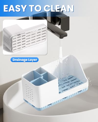 Toothbrush Holders for Bathroom Counter - Detachable Bathroom Organizer and Storage Electric Toothbrush and Toothpaste Holder, Bathroom Decor Accessories for Countertop, Shower, Sink - color: Whiteblue