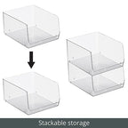 mDesign Wide Stackable Plastic Food Storage Organizer Bin Basket with Open Front for Household Kitchen Cabinets, Pantry, Offices, Closets, Bedrooms, Bathrooms - 10.2" Wide, 4 Pack - Clear - size: 12 x 10 x 6.25 (Pack of 4)