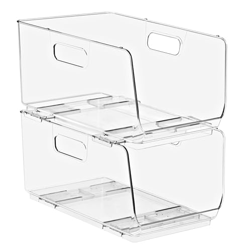 Sorbus Stackable Storage Bins Open Front - Clear Stackable Storage Bins - Pantry Bins for Storage and Organization - Acrylic Stackable Bins for Kitchen - Clear Pantry Organizer Bins (Medium 2 Pack) - size: Medium, style: 2 Pack