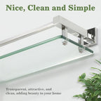 Alise Bathroom Glass Shelf with Stainless Steel Railing, Polished Chrome Small Tempered Glass Floating Wall Shelf Over The Toilet, 16 inch - color: Polished Chrome, size: 16 Inch