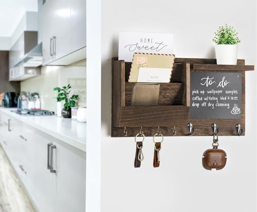 Ziivita Key Holder for Wall - Mail Holder Organizer Wall Mount with Shelf - Rustic Hanging Key Rack Hanger with Hooks Decorative for Home Letter Dog Leash Entryway Farmhouse Living Room Decor - color: Brown