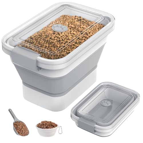 10-13 Lbs Dog Food Storage Container,Collapsible Dog Food Container with Transparent Airtight Lid,Pet Food Scoop and Dog Bowl,Multifunctional Food Storage Container for Pet Food,Rice,Flour - color: Clear/13 lbs