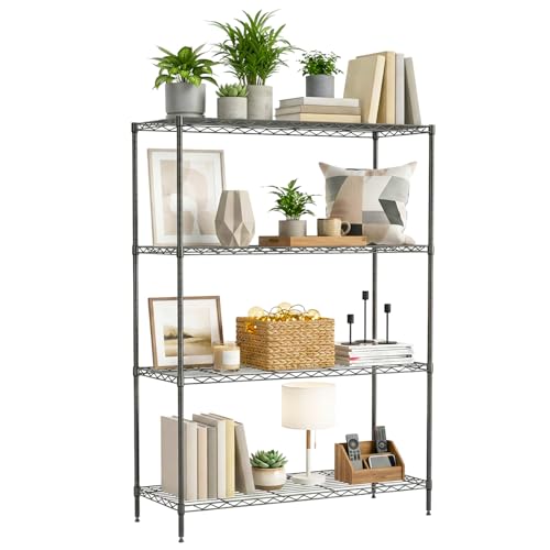 BestOffice 4-Tier Wire Shelving Unit, 800 LBS Heavy Duty Metal Storage Shelves, Adjustable Wire Shelf for Garage, Kitchen, Pantry, Utility Shelving Rack with Leveling Feet, Black - color: Black, size: 35"D x 13.4"W x 53.7"H
