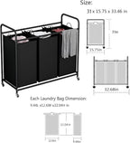 LINZINAR 3-Bag Laundry Basket, Black Laundry Hamper, 35.6 Gal(135 L) Laundry Sorter Cart Laundry Room Organization with Heavy Duty Rolling Lockable Wheels and Removable Bags - size: 3 Bags Black
