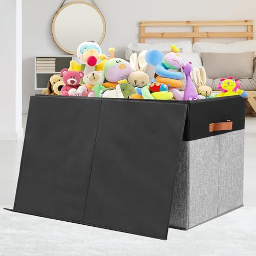 Gowee Large Toy Storage Box with Lid, Sturdy Toys Storage Chest Bin Organizer Basket with Dividers for Kids, Boys, Girls, Nursery, Closet, Bedroom, Playroom 26"x17" x17" (Black and Grey) - color: Black and Grey, size: 26"x17" x17"