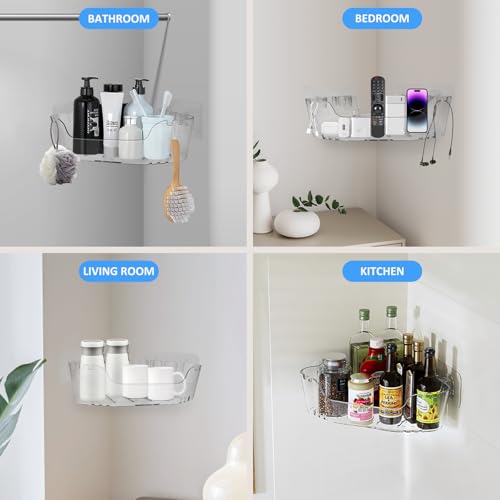 Acrylic Corner Shower Caddy, Strong Adhesive Shower Organizer Clear Wall Mounted Bathroom Shelf No Drilling Basket Rack for Bathroom Kitchen Dorm Toilet