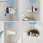 Acrylic Corner Shower Caddy, Strong Adhesive Shower Organizer Clear Wall Mounted Bathroom Shelf No Drilling Basket Rack for Bathroom Kitchen Dorm Toilet