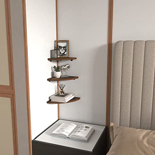 HORLIMER 6 Pack Wall Mount Floating Corner Shelf, Rustic Wood Corner Wall Shelves for Bedroom, Living Room, Bathroom, Kitchen - color: Brown, size: Fan-Shaped