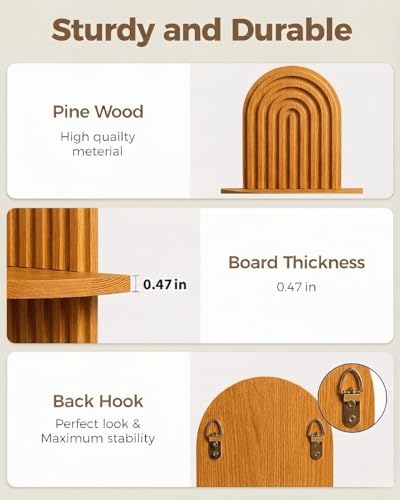 Bamworld Boho Wall Decor Brown Plant Wall Shelf, Mid Century Modern Decor Hanging Plant Shelf, 2-Tier Wooden Floating Shelves for Home, Bathroom Bedroom Living Room, Office Planter Decoration 2 pcs - color: Brown - Glossy, size: 16.7'' 2pcs