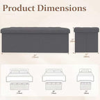 30 inch Storage Ottoman Bench, 30 inch Folding Storage Bench Ottoman, for Bedroom, Living Room, and Utility Room, Grey (30'' W) - size: 15"D x 30"W x 15"H