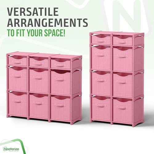 Cube Storage Organizer with Storage Bins Included - The Perfect Closet Organizers and Storage Solution. Includes 9 Storage Cubes, Great For Toy Storage, Closet Storage, Clothes Storage (Pink) - color: Pink, size: 9 Storage Cubes