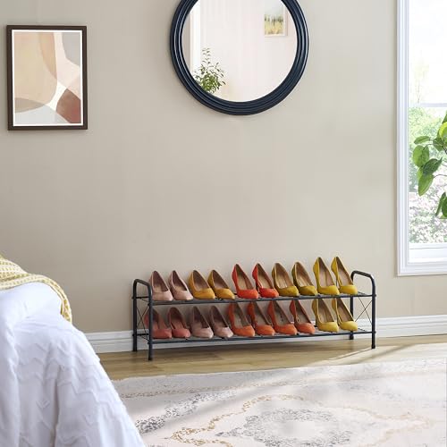 Hoctieon 2 Tier Shoe Rack for Closet, Durable Mesh Style Shoe Rack, Entryway Shoe Shelf, Shoe Storage Organizer for Hallway, Bedroom, Living Room, Wardrobe, Black - color: Black, size: 2 Tier