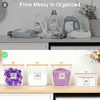 4 Pack Laundry Pods Container and Dryer Sheet Holder with Bamboo Lids, Laundry Room Organization Set with Labels and Scoops for Detergent Powder, Scent Booster Beads, 2600 +2000ml/0.53+0.7gal