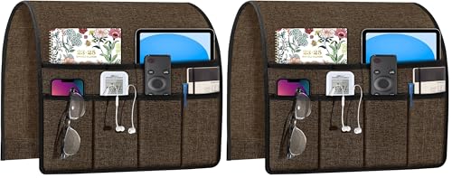 Joywell Armchair Caddy for Couch Remote Control Holder Recliner Armrest Organizer Non Slip Sofa Arm Chair Caddie with 6 Pocket Storage for Magazine, Tablet, Phone, iPad, Chocolate (Pack of 2) - color: Chocolate, size: 19'' x 35'' (Pack of 2)