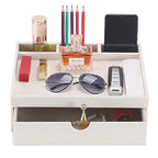 Leather Desk Organizer With Drawers, Home Cosmetics & Phone Remote Organizer, Drawer Plus Divider & Tray (white) - color: white