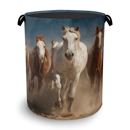 Running Horse Laundry Hamper,Dirty Clothes Laundry Basket with Handles Waterproof Oxford Cloth Storage Basket for College Dorms Bathroom Bedroom 16" x 20.8" - color: Running Horse