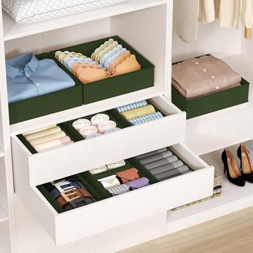DIMJ Drawer Organizer Clothes - 18 Pack Closet Drawer Organizer Bins for Baby Clothes Storage, Fabric Dresser Organizer for Nursery Bedroom, Foldable Small Drawer Dividers for Underwear Socks - color: Green, size: 18 Pack